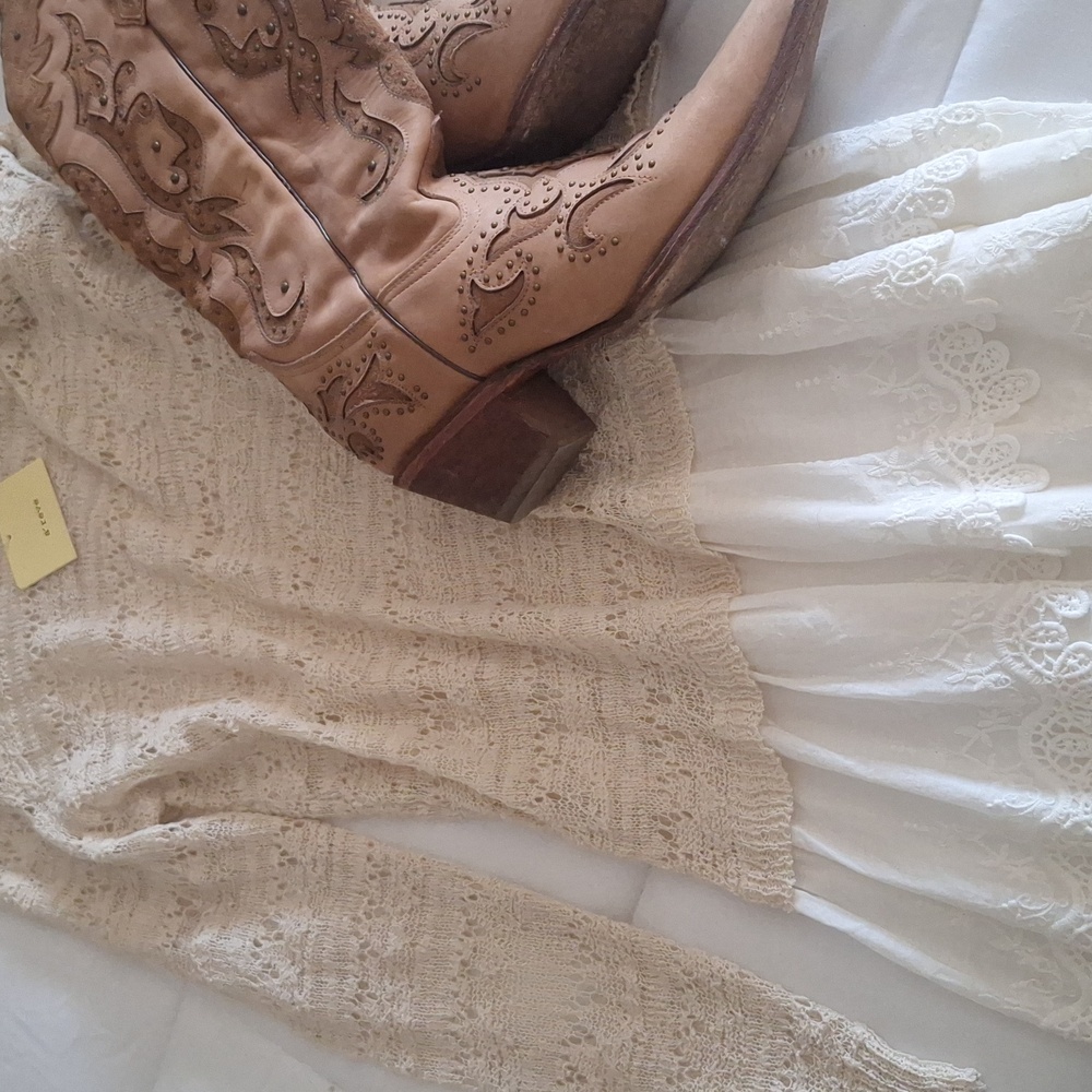 NEW Long Sleeve Crochet Lace Ruffled Mini/Tunic Cream S/M by AREVE